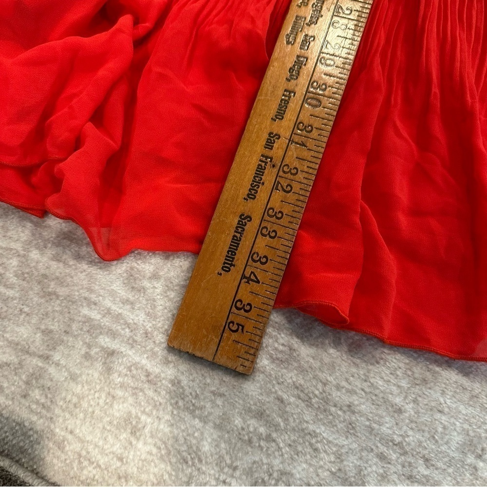 Maxi Tiered Sheer micro pleats bright reddish coral skirt fully lined size 6 C53 - Picture 9 of 10